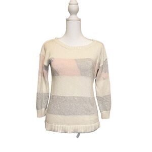 Banana Republic cream taupe stripe cotton knit sweater Size X-Small​​​​​​